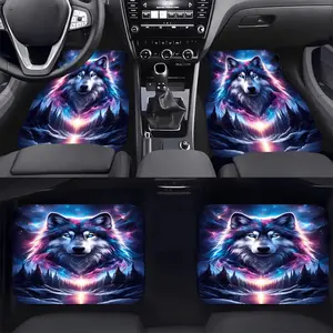 4 Piece Colorful Wolf Car Foot Mats, Fashionable Non-Slip Easy Clean, Durable Protection for All Vehicles, Perfect Gift Idea, Car Mats Cars