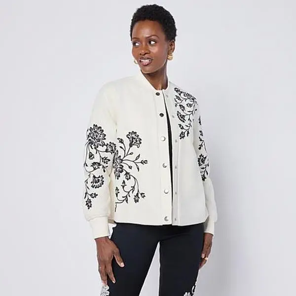 DG2 by Diane Gilman Melton Swing Hem Embroidered Jacket