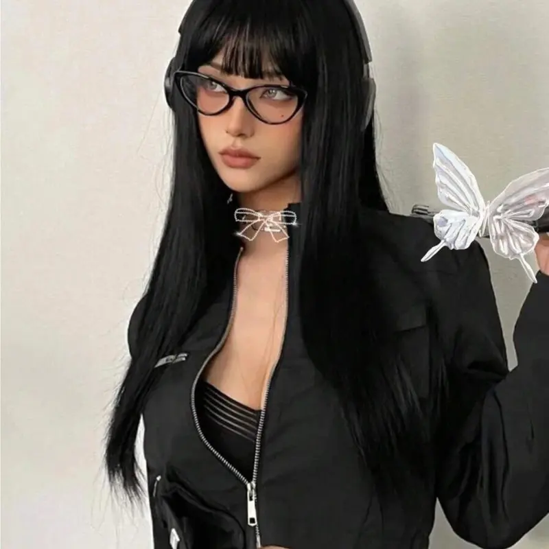 26 Inch Long Straight Wigs for Women, Gorgeous Fluffy Wigs with Curtain Bangs, Synthetic Hair Full Machine Wigs for Party, Daily Use, Synthetic Fiber Wig, Artificial Wig