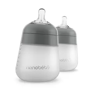 Flexy Silicone Baby Bottle, Anti-Colic, Natural Feel, Non-Collapsing Nipple, Non-Tip Stable Base, Easy to Clean 2-Pack, Grey, 9oz, Newborn Baby Stuff