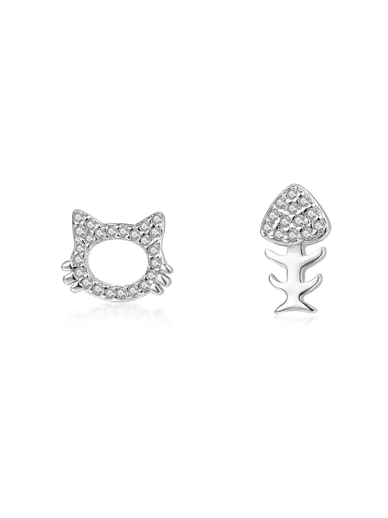 Elegant S925 Silver Cat Bone Earrings, Sparkling Zircon Studs, Simple French Style, Perfect for Teens & Women, All-Season Wear