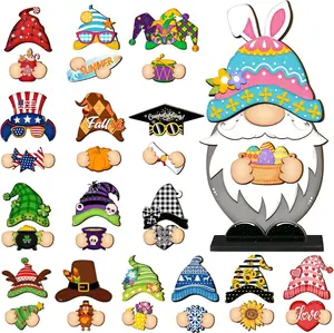 Easter Gnome Decor Sign Interchangeable Wooden Gnome Desktop Decorations with Magnet Accessories Gnome Sign for Easter Holiday Seasonal Home Graduation Party Mother's Day Office Living Room Garden