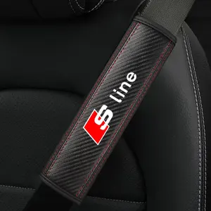 PU Leather Car Seatbelt Covers with Carbon Fiber Stripe Design, Car Interior Accessory, Enhances Driving Comfort for Audi Models, Available in 1pc/2pcs Options