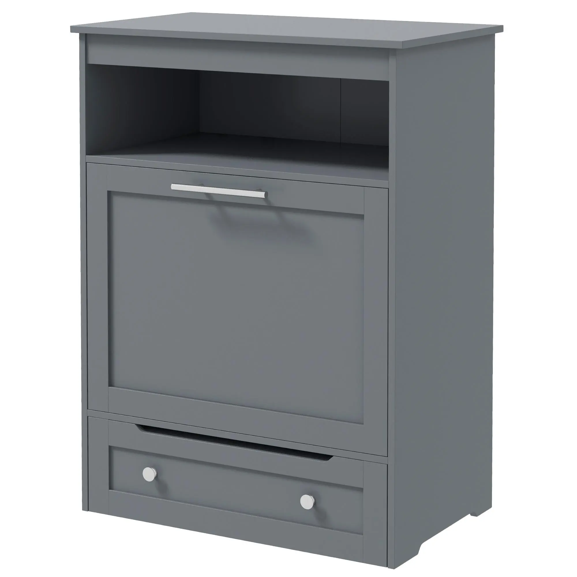 Gray Pet Feeder Station Storage Cabinet - Built-in Dog Food Storage Container, Raised Bowls, All-in-1 Elevated Organizer for Watering Supplies, Treats, Large Dog Essentials, Modern Home Kitchen Furniture