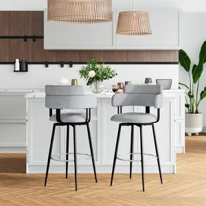 Swivel Bar Stools Set of 2 30" Bar Height Ergonomic Backrest Linen Fabric Upholstered Chrome Plated Metal Feet for Kitchen Island Dining Room