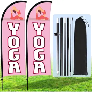 Yoga Fitness  Flags Banners Advertising Sign Yoga Flag with Flag Pole Ground Stake Portable Bag for Advertising Business (2 Sets,7ft)