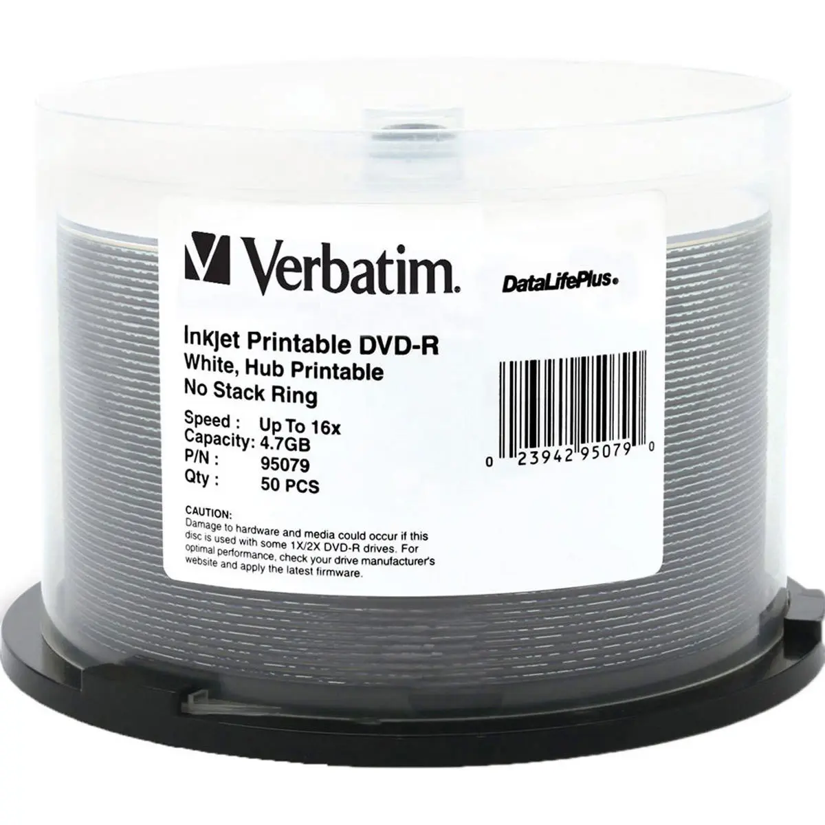 Verbatim DVD-R Discs for Data Storage, 4.7 GB 16x DataLifePlus, White Inkjet Printable, Hub Printable, 50-Pack Spindle Pack