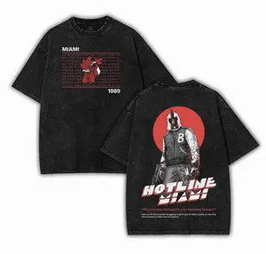 Hotline Miami 1989 Washed T-Shirt, Hoodie, Neon Killer Video Games, Horror Vintage Shirt, Game Fan, Streetwear Tops Black Fabric Menswear