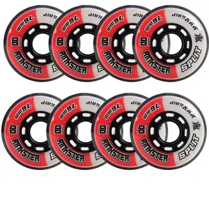 Rink Rat Roller Hockey Wheels Rinkster Split 76mm XXX Grip Red/White 8-Pack