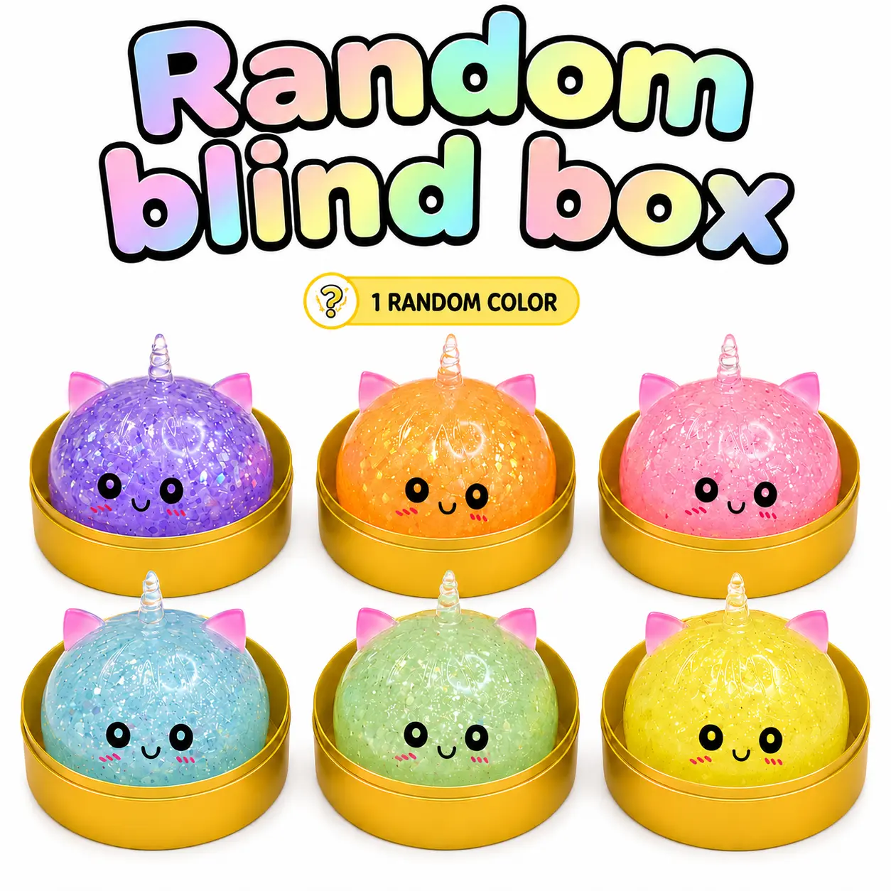 2026 New Unicorn Blind Box Squishy Toy - Glitter Jelly Decompression Sparkly Soft Sensory Fidget Squishies, 1PC Random Color Squishy Blind Bag Stress Relief Toy, Birthday Gift for 10-12 Girls, Decompression Squishy