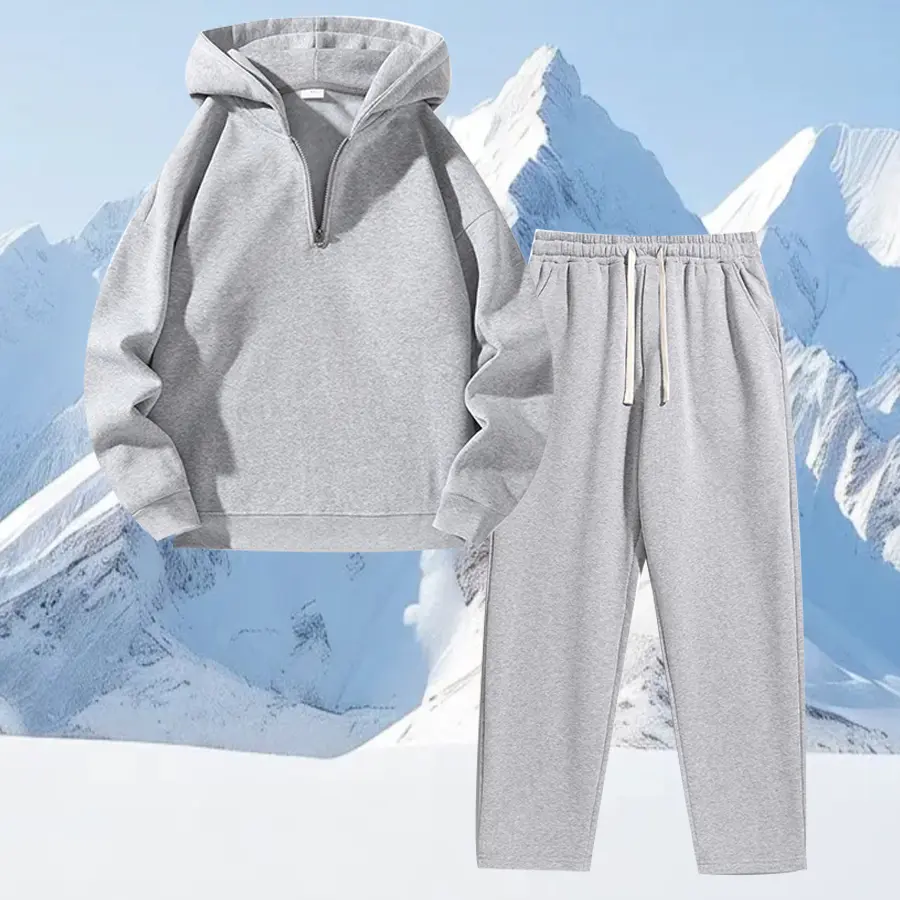 Men's 2 Piece Sets Casual Clothes, Solid Color Menswear with a Drop Shoulder Half-Zip Pullover and Drawstring Pants