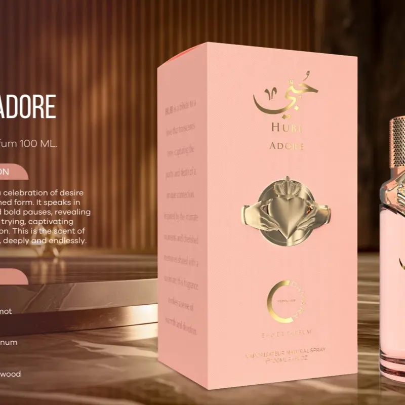 Hubi Adore Camara Eau de Parfum 3.4oz Made in UAE - Luxurious Rose Gold Bottle with Silver Crown Cap
