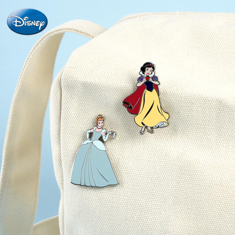 1PC Disney Princess Pin Officially Licensed Gorgeous Gown Dress Gold-foil Belle Jasmine Ariel Snow White Tiana Cinderella Moana Anime Brooch Backpack Decoration Jacket Lapel Anti-Rust Exquisite Alloy Enamel Gift