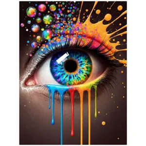Multiple sizes available including square and round diamonds. This 5D DIY diamond painting set diamond art embroidery kit handmade furniture decor holiday birthday art personalized gift. Colorful paint drip eye wall art