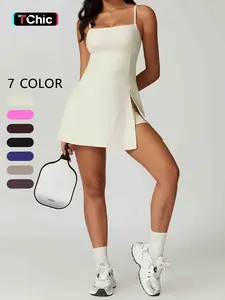 Women's Solid Color Backless Sporty Comfy Jumpsuit with Anti-Exposure Shorts, Sporty Sleeveless Fitness Dress for Yoga and Workout, All Season Activewear, Workout Jumpsuits