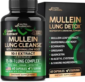 Mullein Lung Detox - Mullein Leaf 10:1 Extract - Marshmallow Root | Echinacea | Oregano | Quercetin | NAC - 15-in-1 Lung Support & Cleanse for Smokers Supplement - Made in USA - As Drops - 60 Capsules