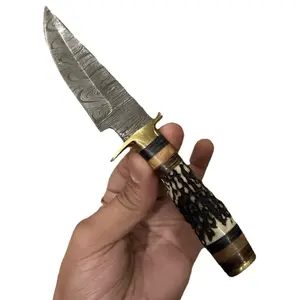 Custom Handcrafted Damascus Steel Fixed Blade Skinner Knife Outdoor Knife With Sheath-Stag