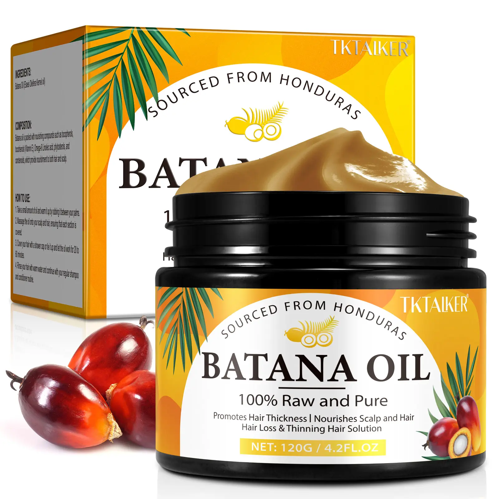 1 Count, 120g, TKTALKER Batana Oil Hair Mask, Enriched With Multiple Vitamins & Fatty Acids, Deeply Repairs Damaged Hair, Nourishes Hair & Scalp, Strengthens From Roots To Tips, Thicker Fuller Hair