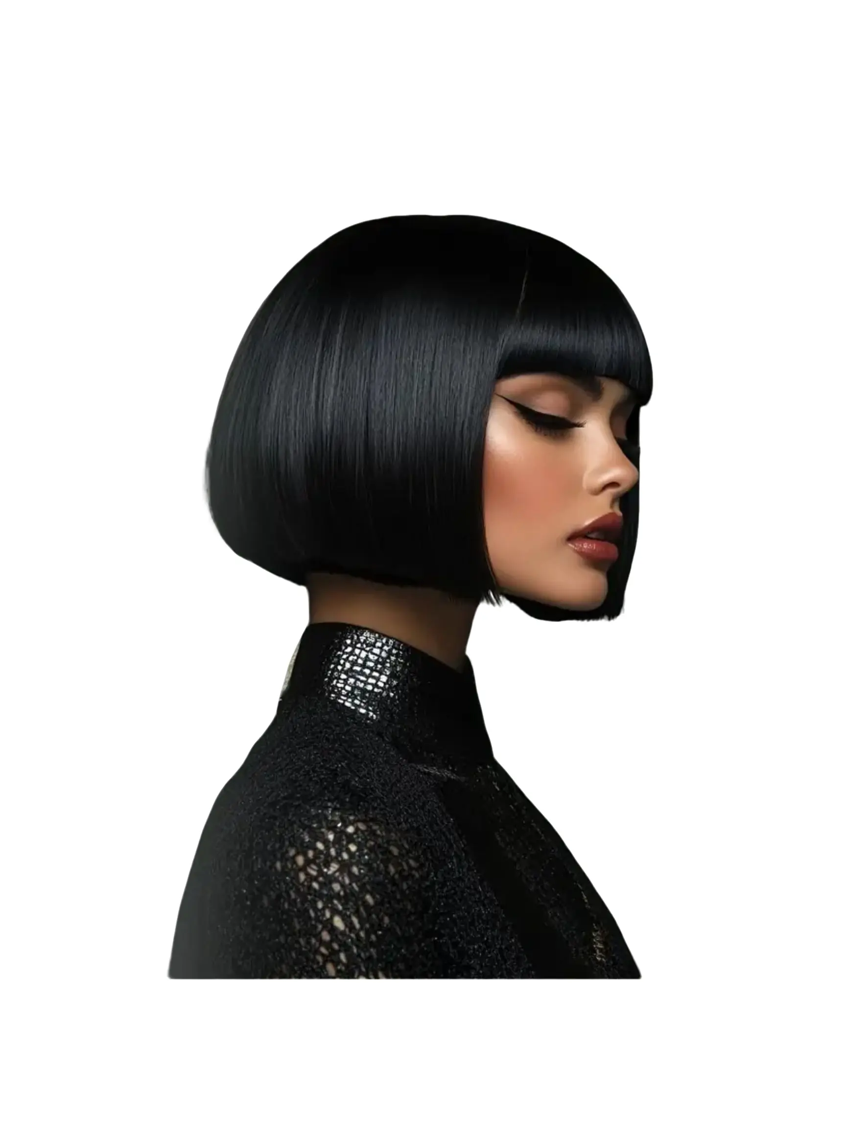 8-14 Inch Straight Short Bob Human Hair Wig with Bangs, Brazilian Remy Hair, Full Machine-Made Glueless Wig for Women