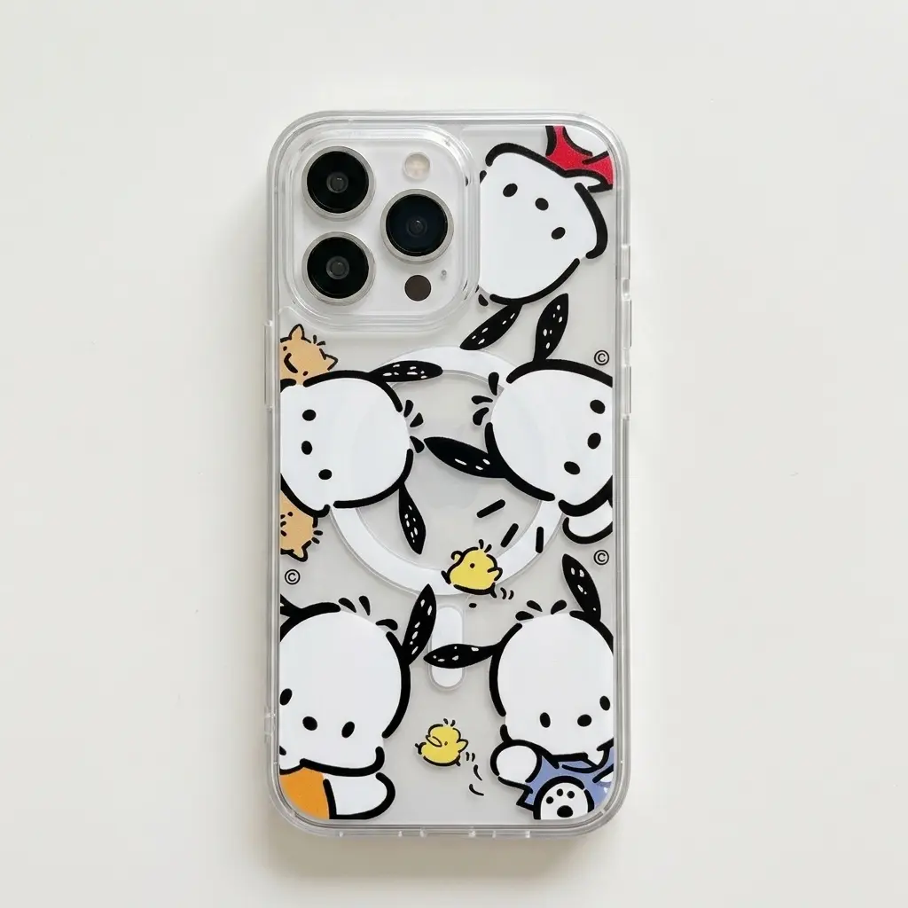 Pochacco Clear Case for iPhone 11-17 Pro Max Galaxy S21-S26 Ultra, Cute Kawaii Sanrio Transparent Magnetic Protective Phone Cover