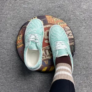 Men's Fresh Mint Green Jacquard National Style Wavy-Design Chunky Sole Height-Increasing Closed Casual Trainers - Breathable, Grippy, Athletic Sneaker, Walking Shoes, Sports Shoes, Size 36-48, Couple Skateboarding Footwear
