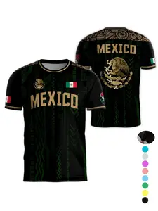 Mexico Aztec Tribal Flag T-Shirt, Black Green Cultural Print, Breathable Quick Dry Short Sleeve for Mexican Pride Fans, Football & Streetwear Enthusiasts