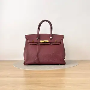Pre-owned HERMÈS Togo Handbag Birkin 30 Rouge H Squared I 2005 CPUSP0413