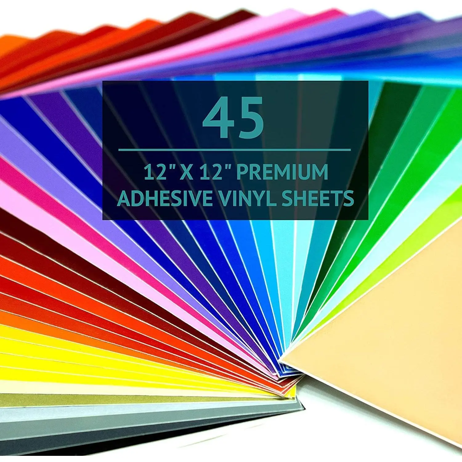 Permanent Vinyl Adhesive Stickers Pre-Cut Sheets, 45-Pack 12in x 12in Assorted Matte/Gloss/Metallic Colors - Easy Weeding, Outdoor Durability for Cricut, Silhouette Cameo Users, Interior Decorations