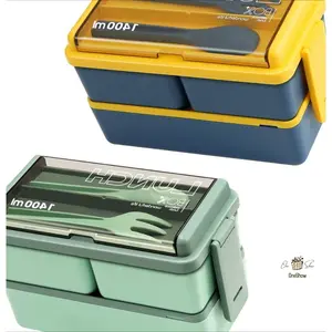 ONESHOW Eco-Friendly Bento Box for Adults 49OZ Leakproof Reusable Microwave Safe Stackable Lunch Box with 3 Compartments for Meal Prep & Dining Out Green PP Tableware