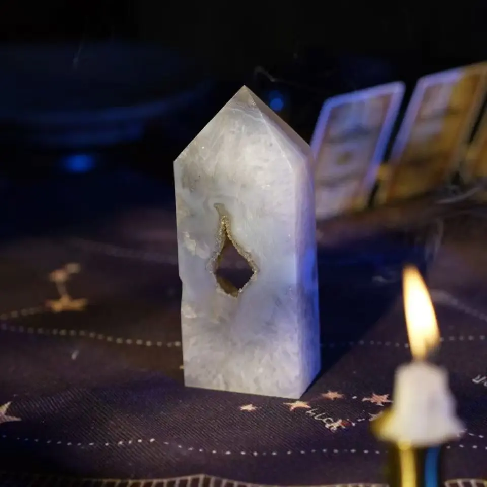 Gray Agate Tower with Druzy (S) -- MT CRYSTAL