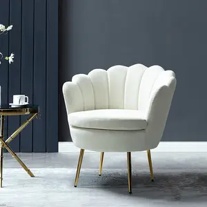 HULALA HOME Evelia Velvet Scalloped Barrel Chair Classic & Contemporary Style Vertical Channel Tufted Back High-Density Foam Gold Legs for Living Room Office Bedroom - Fabric Armchair
