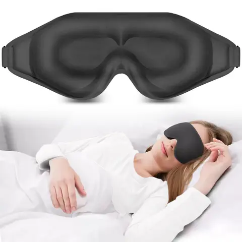 3D Deep Contoured Sleep Eyemask - Hypoallergenic Memory Foam, Light Blocking, Snug Nose Bridge, Adjustable Strap, No Pressure, Breathable Eye Cover, Sleep Aid Product for Light Sleepers, Night Routine