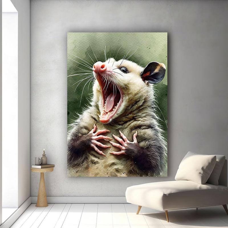 Decorlion Shabby Chic Opossum Poster Canvas Wall Art Funny Animal Humor Artwork for Quirky Home Decor Lovers
