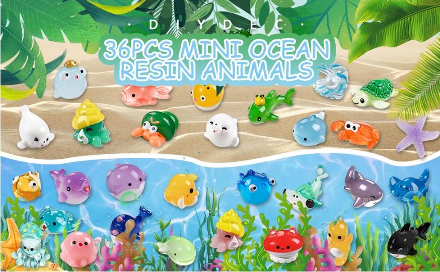 36pcs Mini Ocean Resin Animals Tiny Sea Animals Figurines Marine Miniature Plastic Animals Aquarium Ornaments Decorations for DIY Fish Tank Potted Micro Fairy Garden Dollhouse