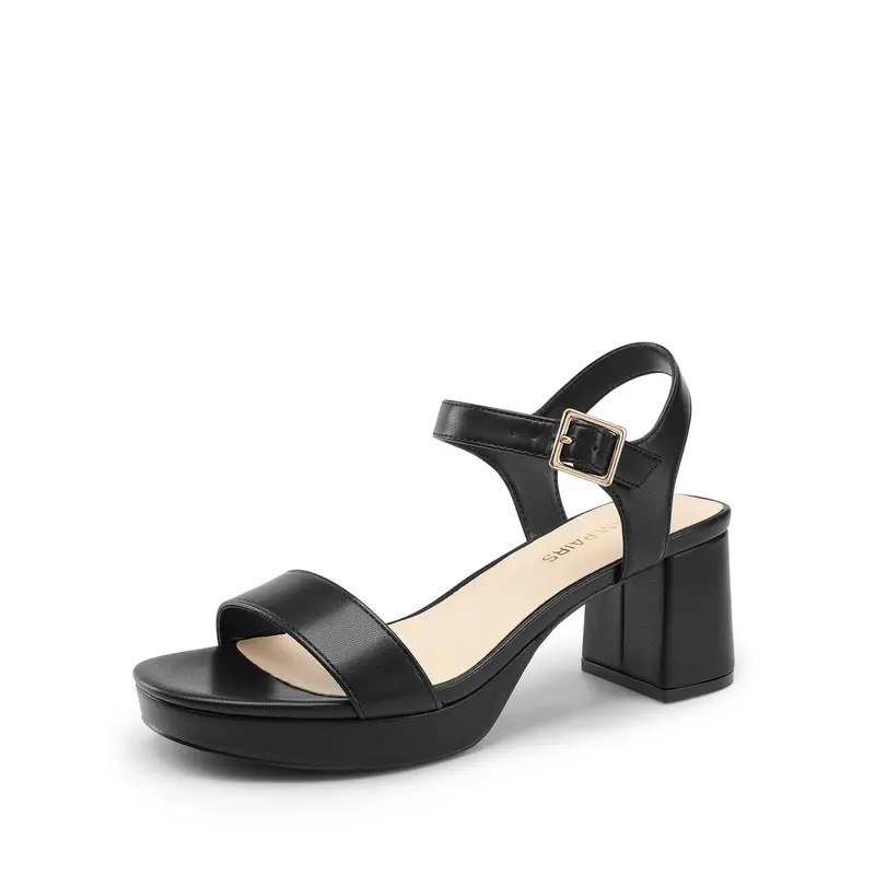 DREAM PAIRS Women's Minimalist Classy Platform Square Toe Sandals - 2.56-inch Block Chunky Heel, Open Toe, Adjustable Ankle Strap - Shoes for Women for Wedding, Party