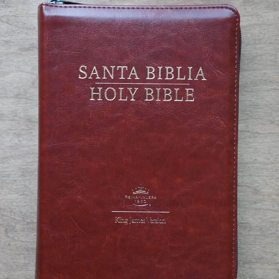 Biblia Bilingue Marrón/  Tamaño Personal RVR1960 Brown Bilingual Bible King James zipper indice