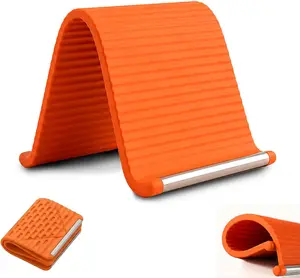 Portable Foldable Silicone Aluminum Phone Holder, 2026 New Flexible Silicone Aluminum Phone Holder, Folded into Any Shape, Universal Adjustable Anti-Slip Desktop Mount for Home Office Travel (Orange)