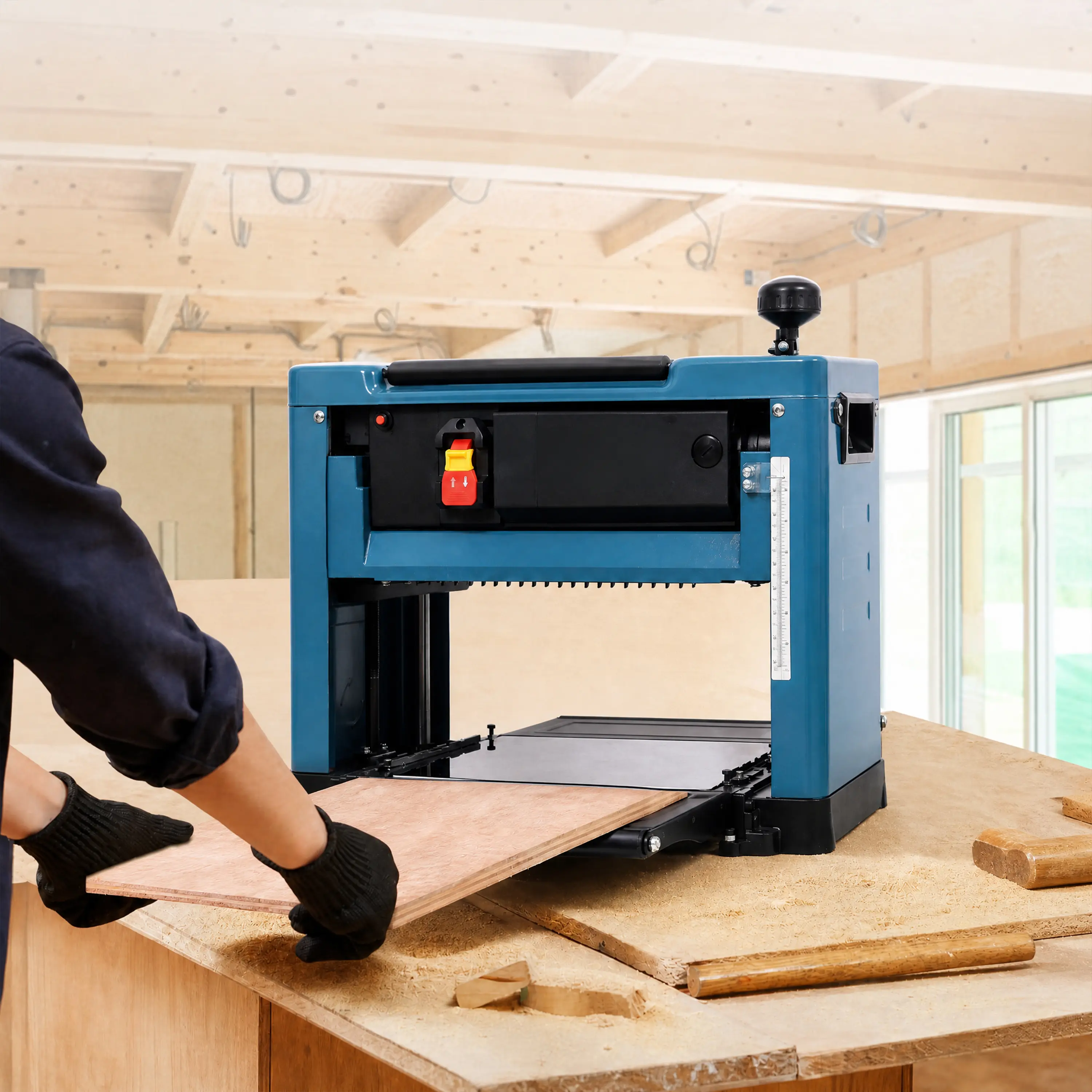 13-Inch Benchtop Thickness Planer, High-Power Woodworking Power Tool with 8000 RPM Motor, Dust Port, Blue Color