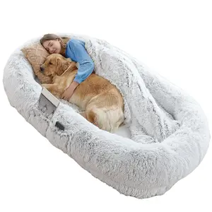 Human Dog Bed for Adults and Pets, Ultra-Soft Plush Giant Dog Bed with Egg Crate Foam, Non-Slip Base, and Machine Washable Cover - Ideal for Relaxation and Napping