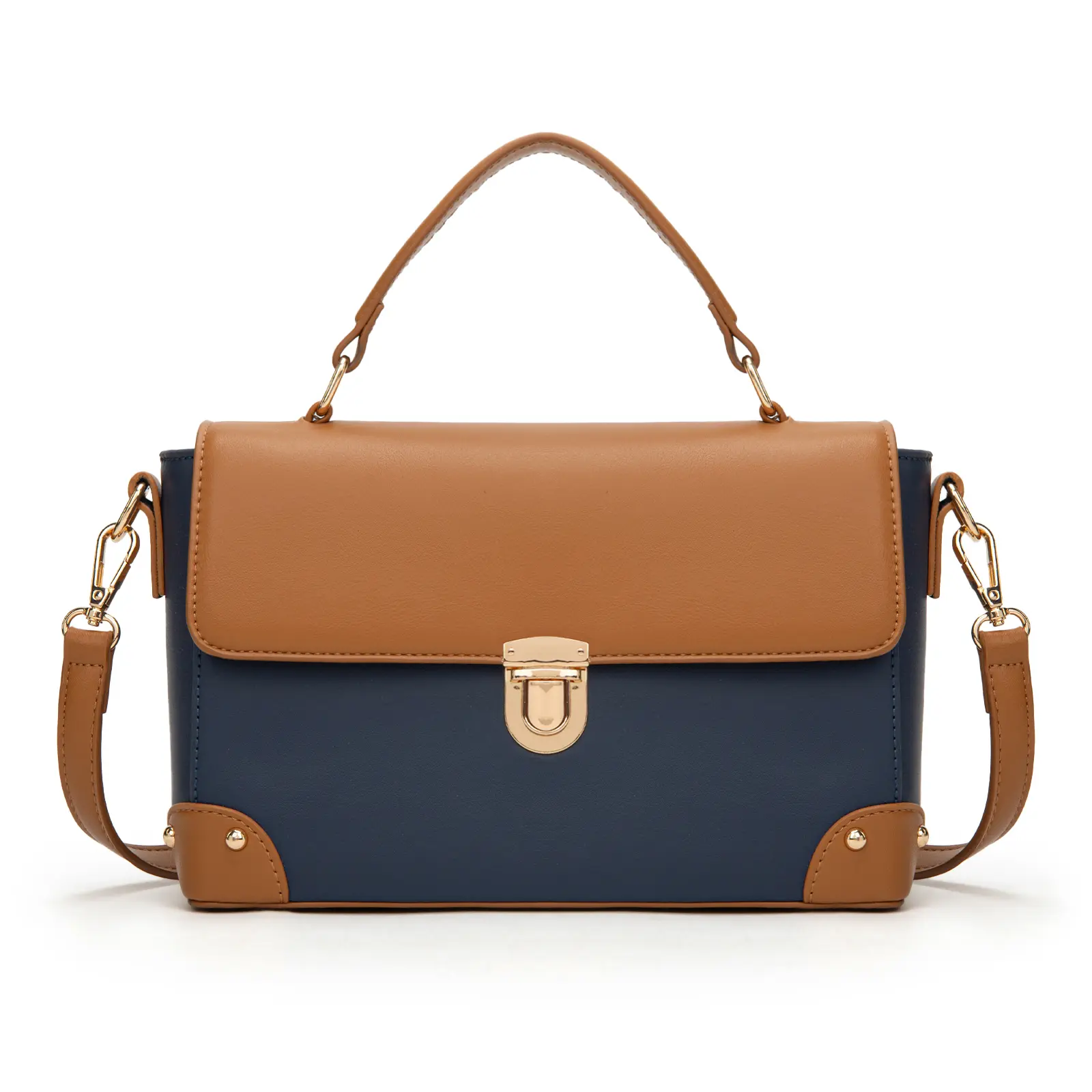 Milan Chiva Women's Retro Handbag, Color Block Leather Top Handle Satchel, Small Convertible Crossbody Casual Commuter Bag with Adjustable Strap