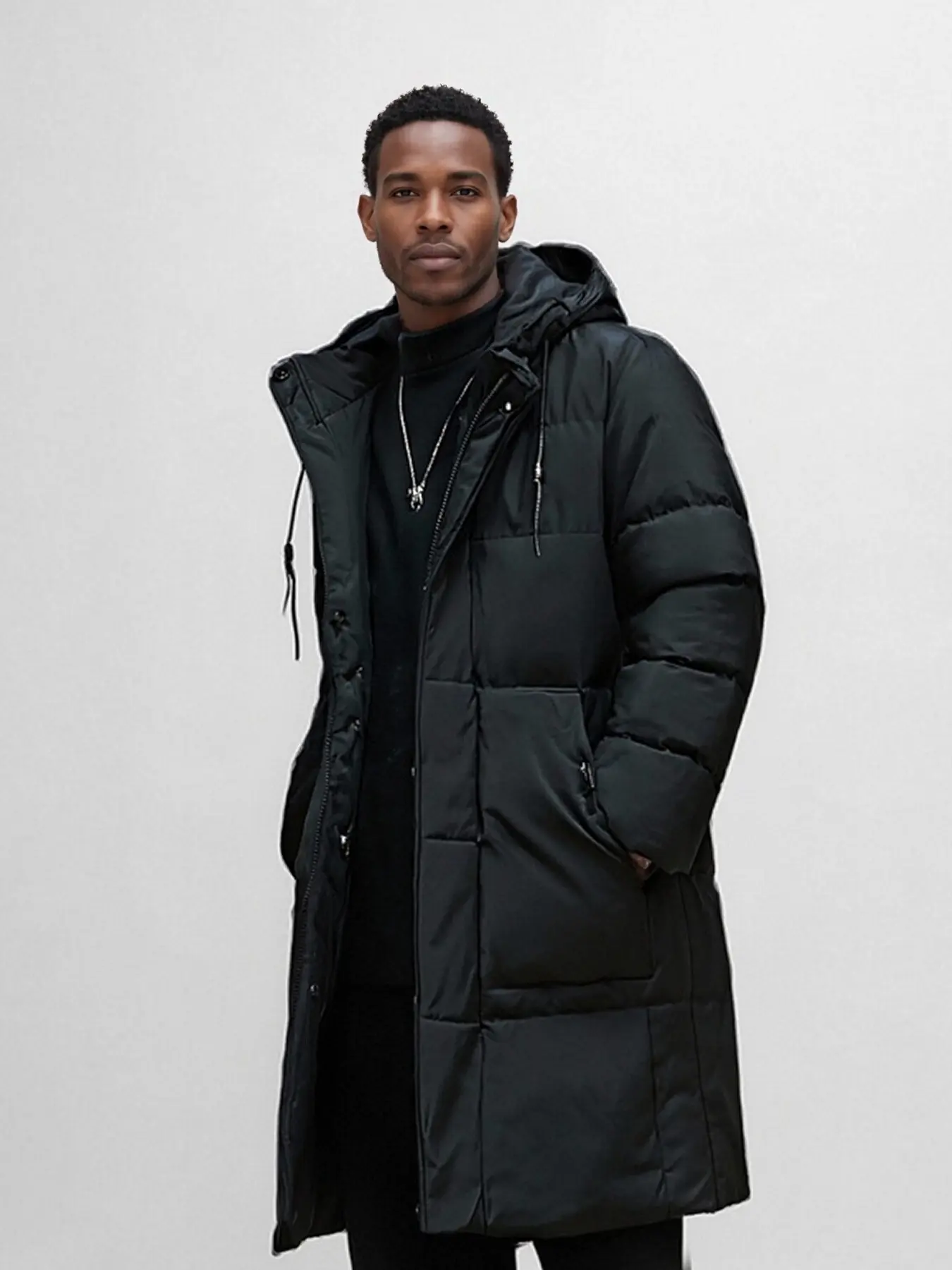 New men’s mid-length cotton hooded jacket, plus size for autumn/winter; loose fit, thick and warm, comfortable; suitable for outdoor travel, mountaineering, hiking, cycling, and running; fashionable, versatile, trendy.