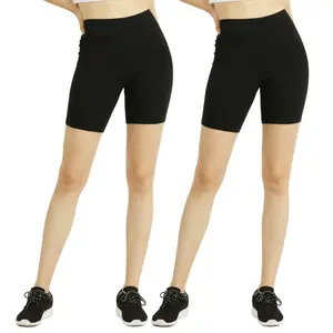 2 Pack Women's Cotton Biker Shorts 5'' Leggings High Waisted No See-Through Athletic Workout Running Cycling Volleyball Yoga Tummy Control Activewear