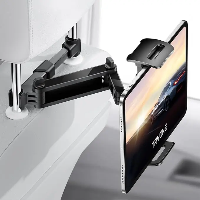Car Headrest Tablet Holder - [Foldable Clip] [Lockable] Tablet Mount for Car Backseat, Car Accessories for Kids, for iPad Pro, Air, Mini, Galaxy Tab, Fire HD, 5.4-13" Tablets