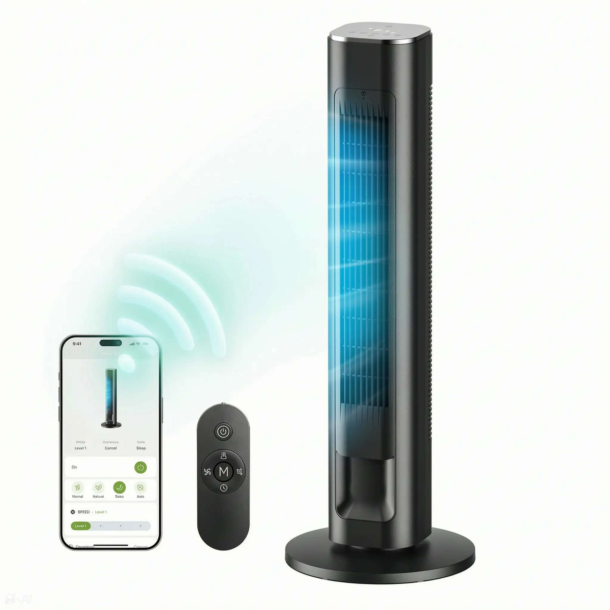 36 in WiFi Enabled Tower Fan, Safety Plug, Ultra-Quiet 25dB Bladeless Standing Fan, Remote Controlled, 12H Timer, 4 Speeds, 4 Modes, 90° Wide-Angle Oscillation, App & Voice Control, Smart Cooling for Home Bedroom, Tower Fans, Controllable Angle Tower Fans