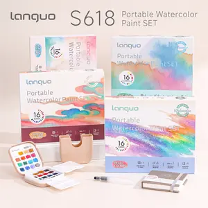 Solid Watercolor 16-Color Gift Box Set, Pure Colors, Rich Layering, Comfortable Grip, Bucket + Paint + Palette + Brushes, Portable Travel Kit, Art Supplies