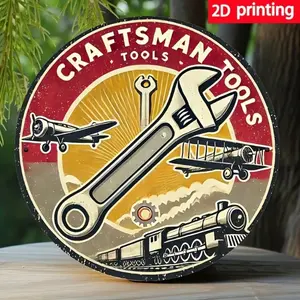 Vintage 8x8 Inch Aluminum Wall Art Sign Retro Craftsman Tools Decor with Wreath Design for Garage Man Cave Room Aesthetic