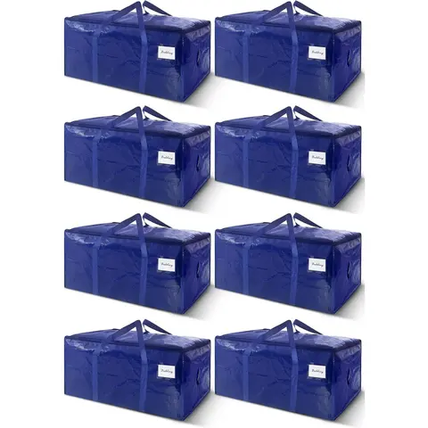 8-Pack Extra Heavy Duty Large Moving Bags with Sturdy Zippers and Handles Sturdy Clothes Storage Bags Tote Bags Moving Boxes College Moving Dark Blue