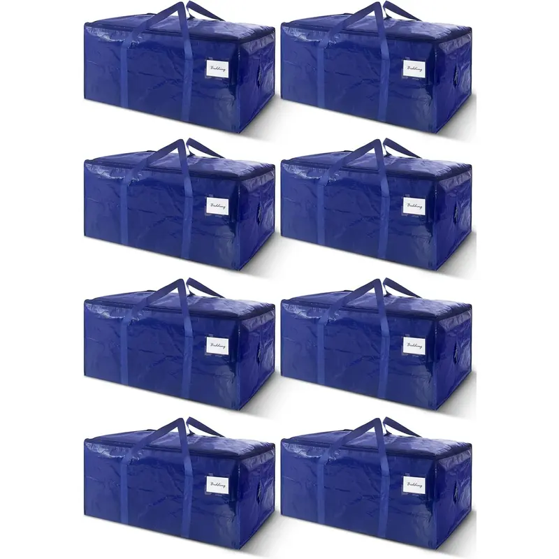 8-Pack Extra Heavy Duty Large Moving Bags with Sturdy Zippers and Handles Sturdy Clothes Storage Bags Tote Bags Moving Boxes College Moving Dark Blue