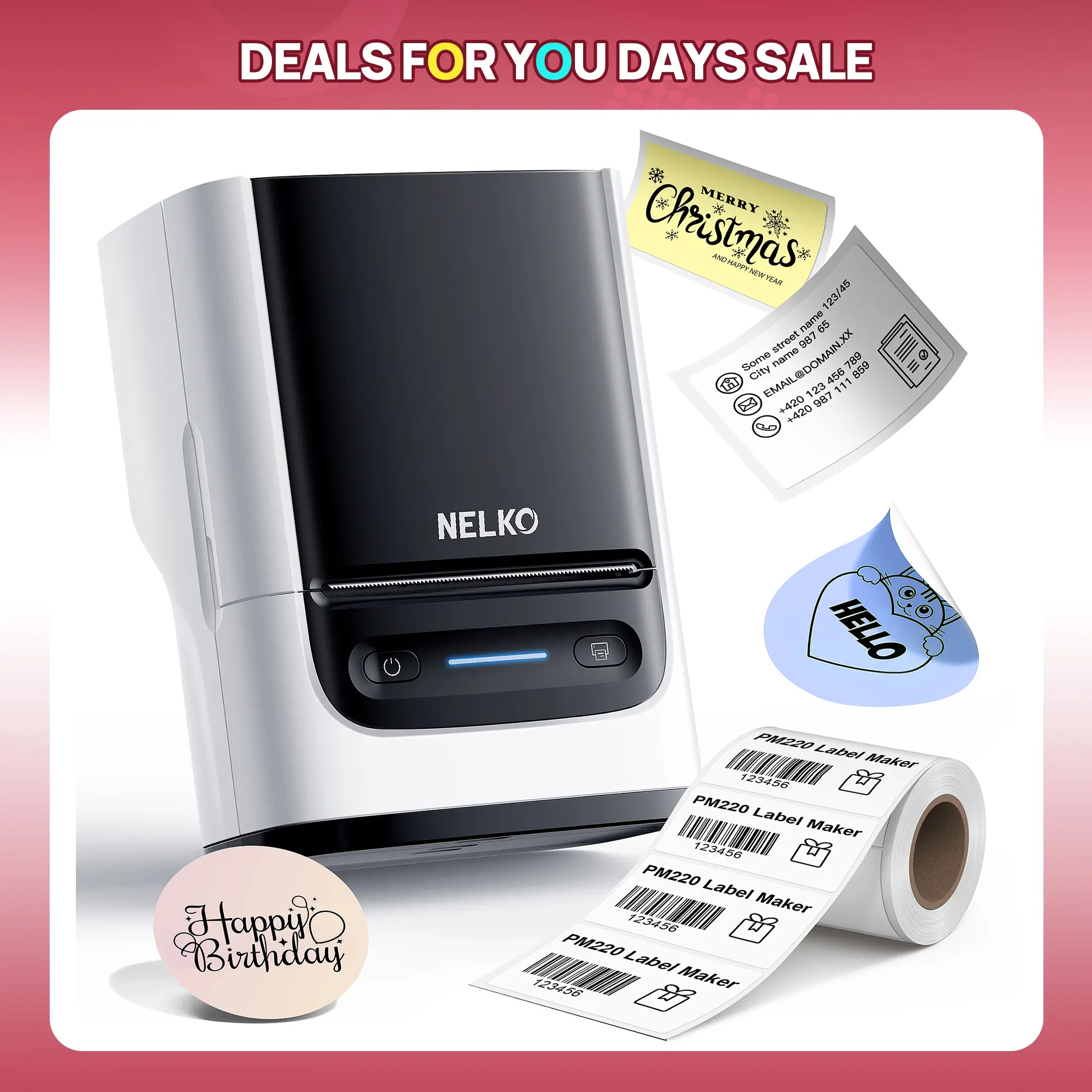 PM220 Portable Bluetooth Label Maker Printer, Wireless Label Printer, AI Printer, Sticker Printer, Portable Thermal Printer for Small Business, Homes and Offices, DealsForYouDays