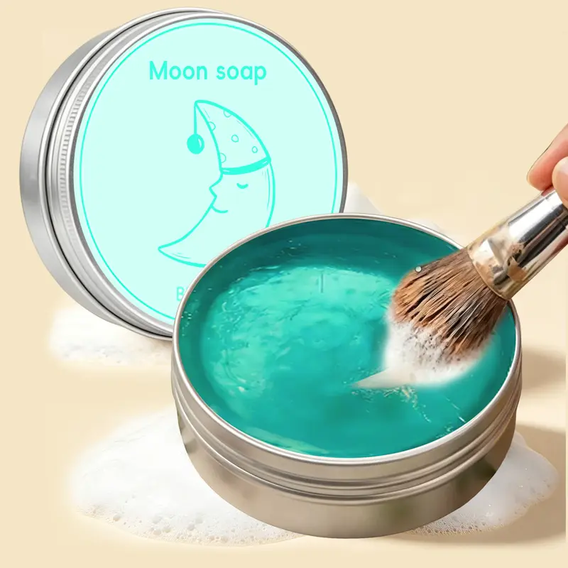 Moon-Shaped Eco Silicone Makeup Brush Cleaner Bar - Coconut Fresh Aroma Cosmetic Soap, Portable Beauty Tool for Deep, Smooth Cleaning of Brushes & Powder Puffs Without Residue